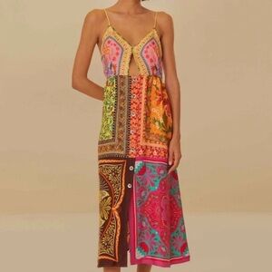 Farm Rio Multicolor Mixed Scarves Lenzing™ Ecovero™ Viscose Midi Dress SZ XL